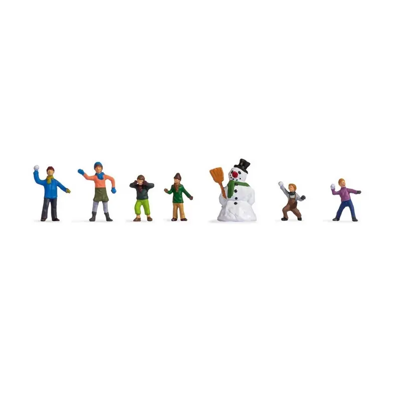 6 enfants jouant dans la neige + bonhomme de neige - N 1/160-NOCH 36821 Nouvel Arrivage