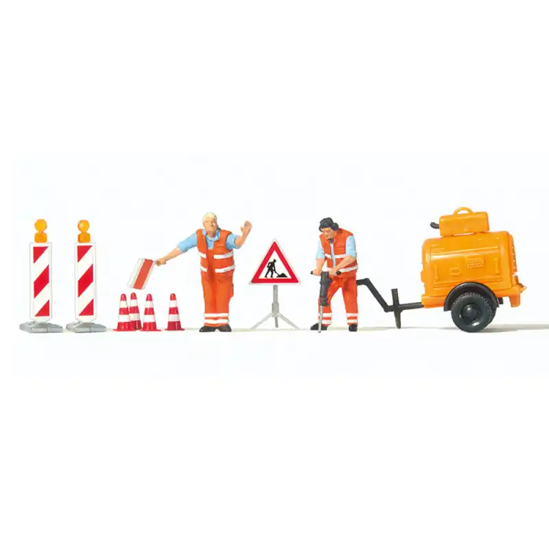 Prix Promo Employés de voirie et compresseur - PREISER 10754 - HO 1/87