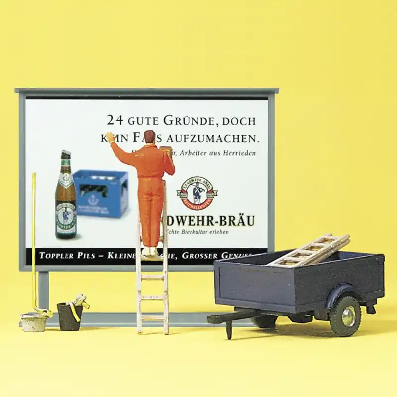 Dernier Modèle Poseur d‘affiche publicitaire - PREISER 10526 - HO 1/87