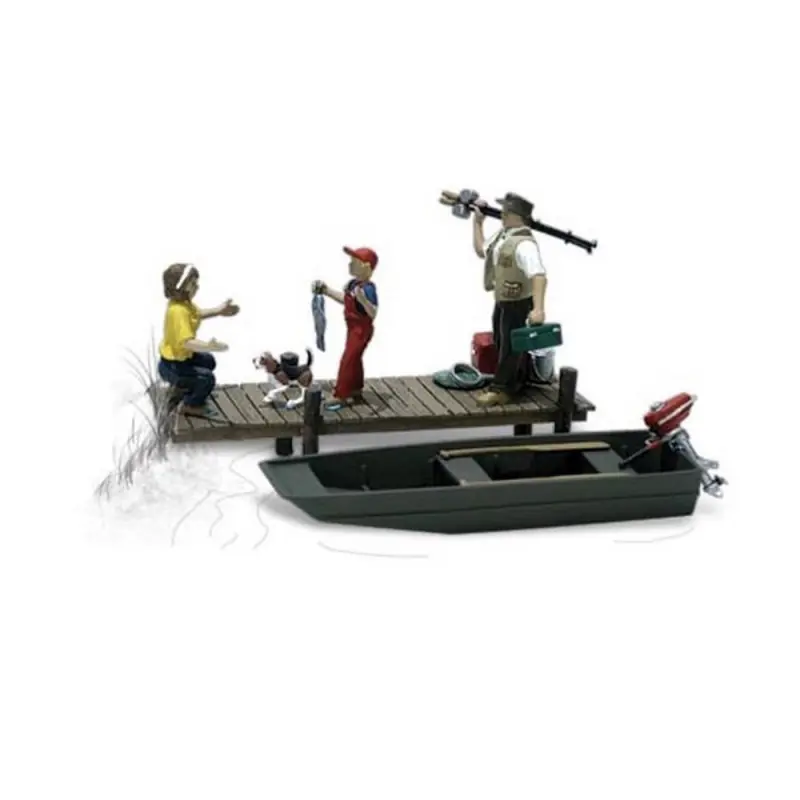 Commander Vite Famille à la pêche + Ponton et barque-HO 1/87-WOODLAND SCENICS A1923