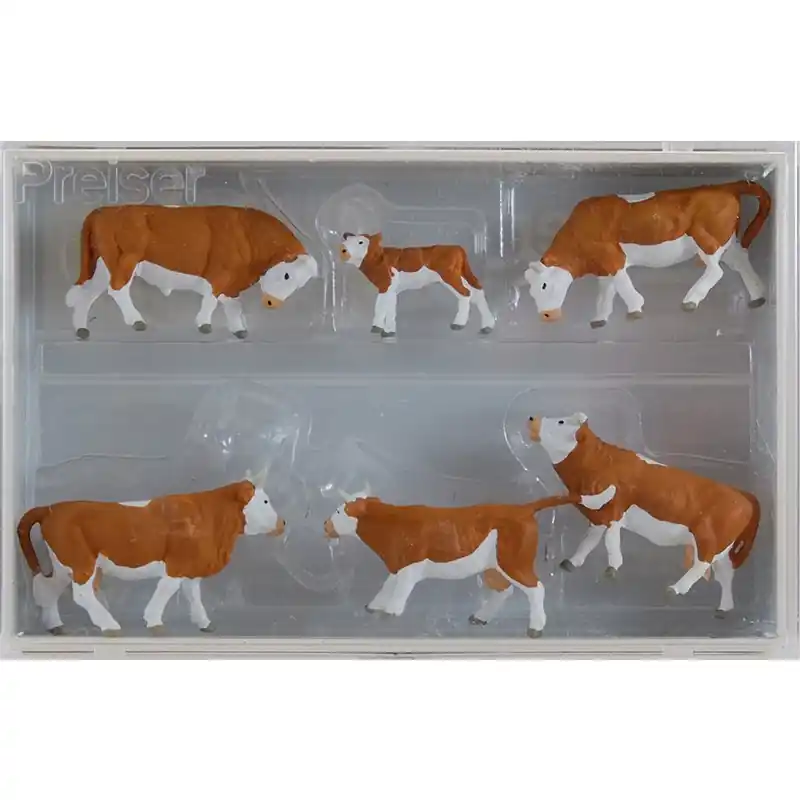 Seulement Aujourd'hui HO 1/87 PREISER 10146 - Vaches Marron Et Blanches