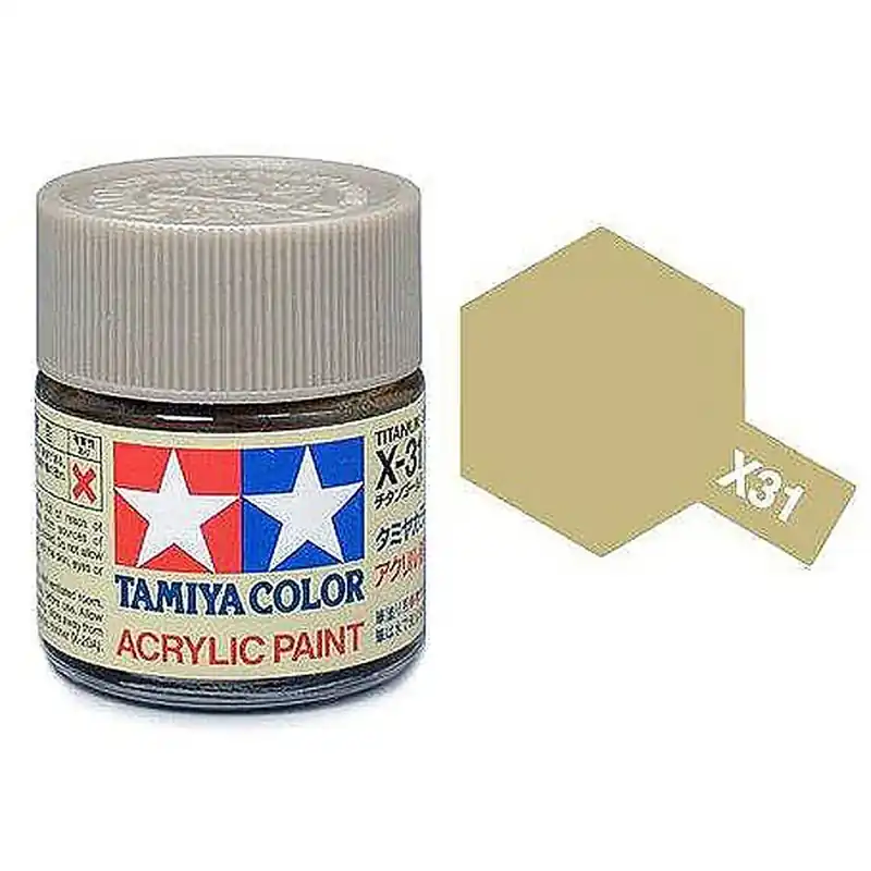 Peinture acrylique en pot - Titane Doré Brillant X31 - TAMIYA 81531 - 10ml Commander Vite