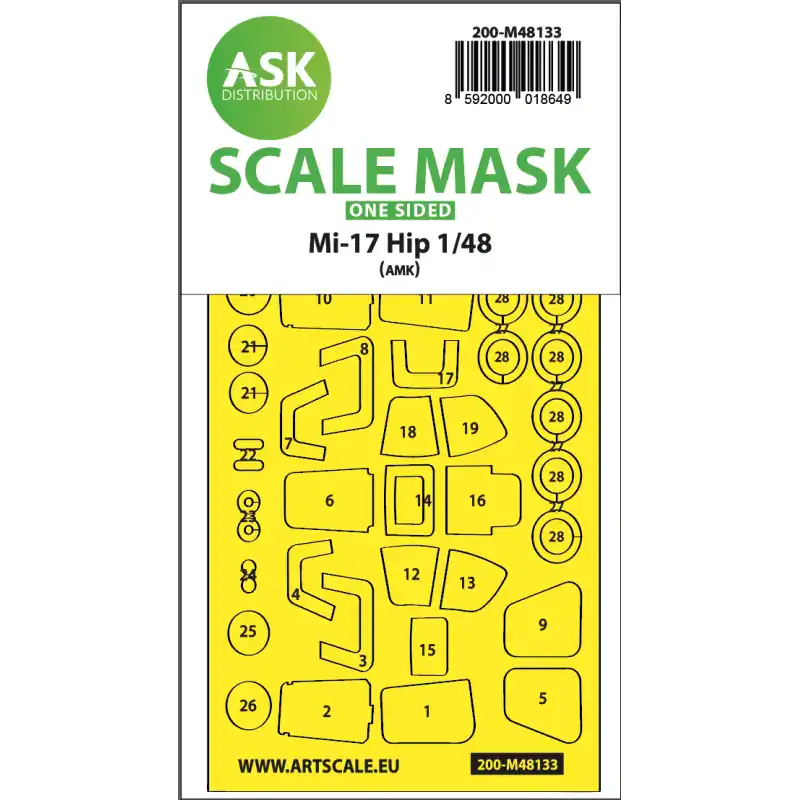 ASK ART SCALE KIT M48133 MASK MIL MI-17HIP ONE-SIDED EXPRESS FOR AMK 1/48 Commander Vite