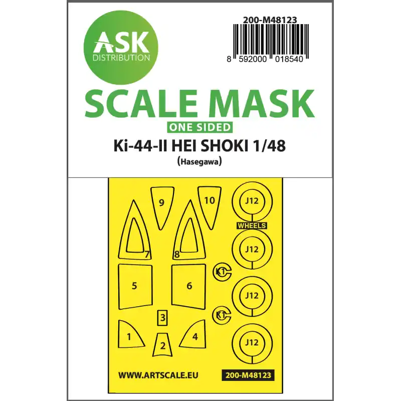 ASK ART SCALE KIT M48123 MASK KI-44-II HEI SHOKI ONE-SIDED EXPRESS , SELF-ADHESIVE AND PRE-CUTTED FOR HASEGAWA 1/48 Usine Directe