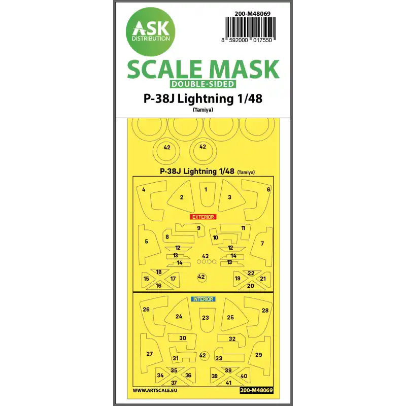 Réduction ASK ART SCALE KIT M48069 MASK P-38J LIGHTNING DOUBLE-SIDED FOR TAMIYA 1/48