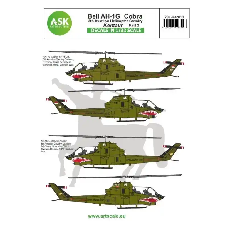 ASK ART SCALE KIT D32019 DÉCALCOMANIES BELL AH-1G COBRA KENTAUR 3TH AVIATION HELICOPTER CAVALRY PART 2 1/32 Dernière Chance