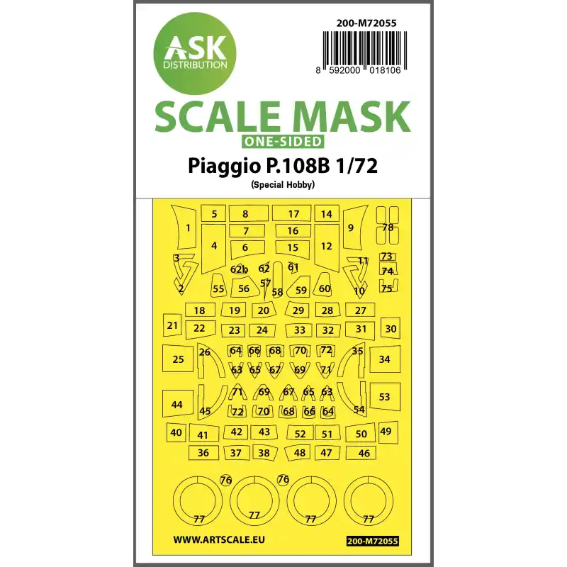 ASK ART SCALE KIT M72055 MASK PIAGGIO P.108B ONE-SIDED PAINTING EXPRESS FOR SPECIAL HOBBY 1/72 Commander Vite