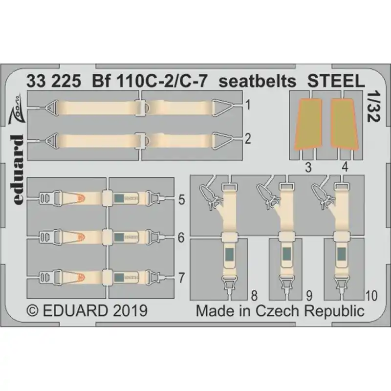 Seulement Aujourd'hui EDUARD 33225 BF 110C-2/C-7 SEATBELTS STEEL (REVELL) 1/32
