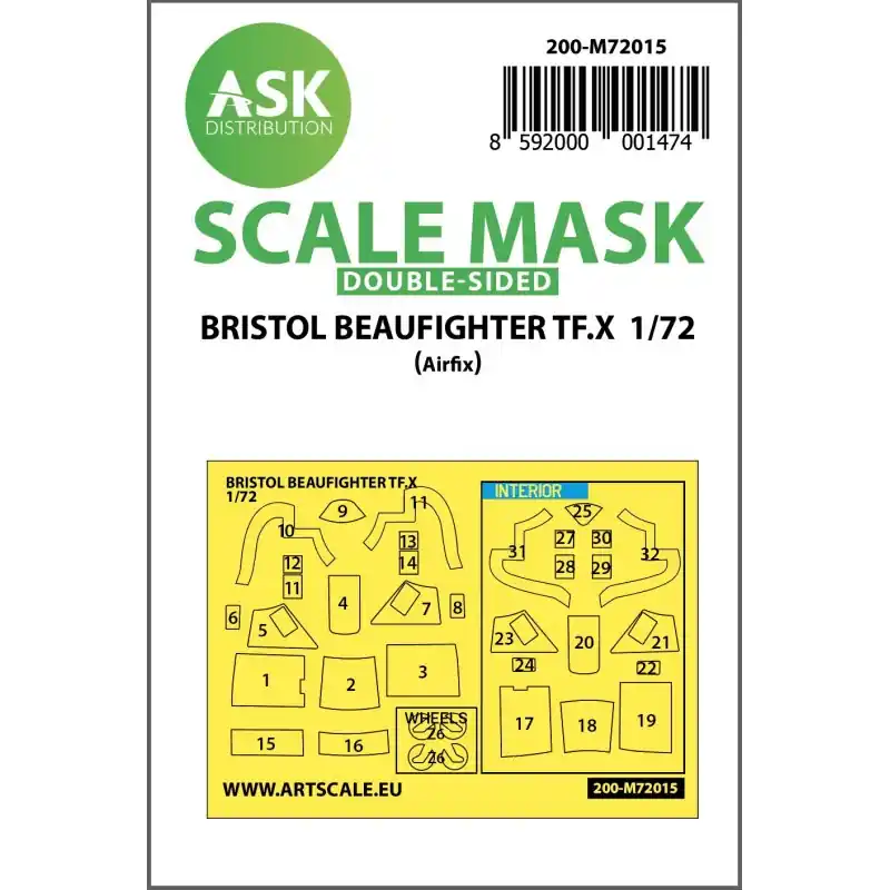 Paiement Sécurisé ASK ART SCALE KIT M72015 MASK BRISTOL BEAUFIGHTER TF.X (AIRFIX) 1/72