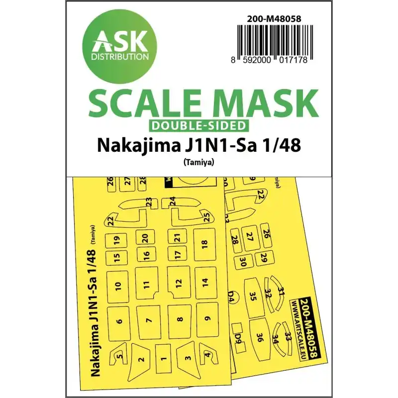 Authentique ASK ART SCALE KIT M48058 MASK NAKAJIMA J1N1 (TAMIYA) 1/48