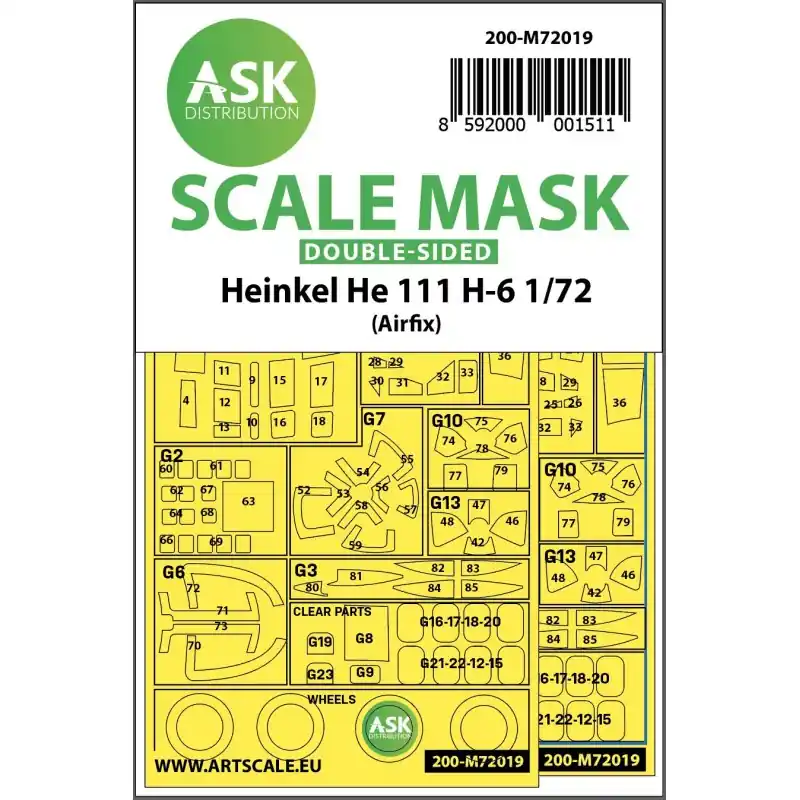 Top Vente ASK ART SCALE KIT M72019 MASK HEINKEL HE 111 H-6 (AIRFIX) 1/72