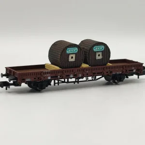 Offre Du Jour *SOLDES* - WAGON PLAT + 2 CUVES EN BOIS TYPE FOUDRES SKW OBB
