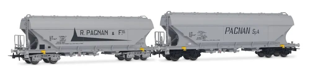 *SOLDES* - COFFRET DE 2 WAGONS À TRÉMIES À PAROIS PLATES TYPE UAS, LIVRÉE « PAGNAN » FS Promotion