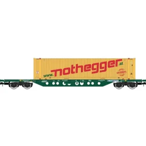 *SOLDES* - WAGON PORTE CONTENEURS A 4 ESSIEUX SGNSS LOCO CEMAT + CONTENEUR NOTHEGGER Meilleur Prix