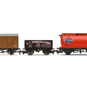 Nouveauté *SOLDES* - SET DE 3 WAGONS MARCHANDISES COUVERTS CT PARKER ET SONS AMOCO