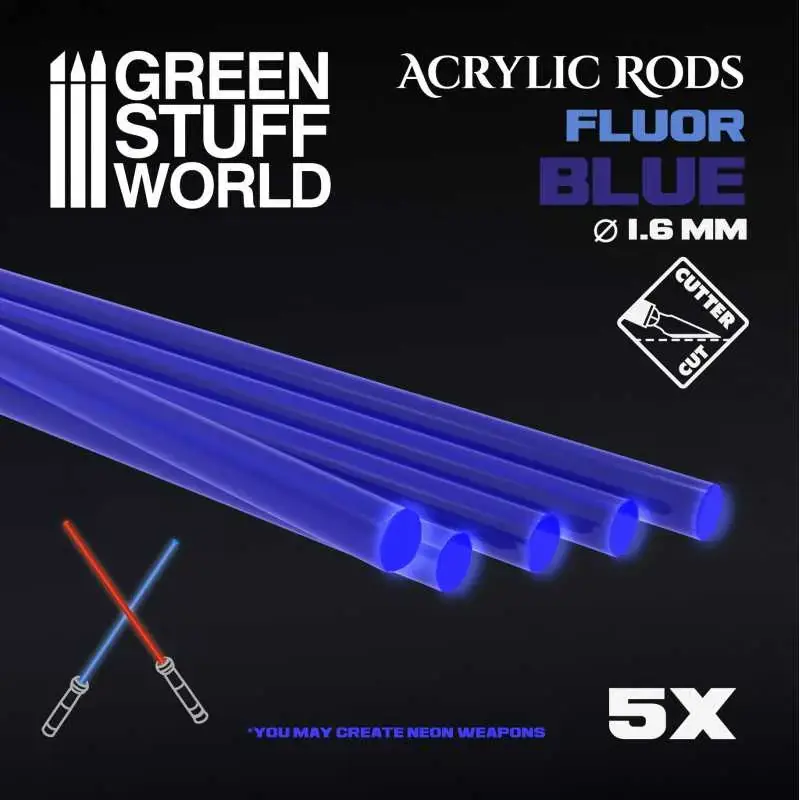 Prix Réduit Green Stuff Tige acrylique ROND 1,6mm "Fluor BLUE" (5pcs)