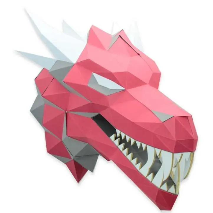 Kit de pliage Prédécoupé Trophée Dragon Rouge Gris 48x30x46 Agent Paper Must-Have