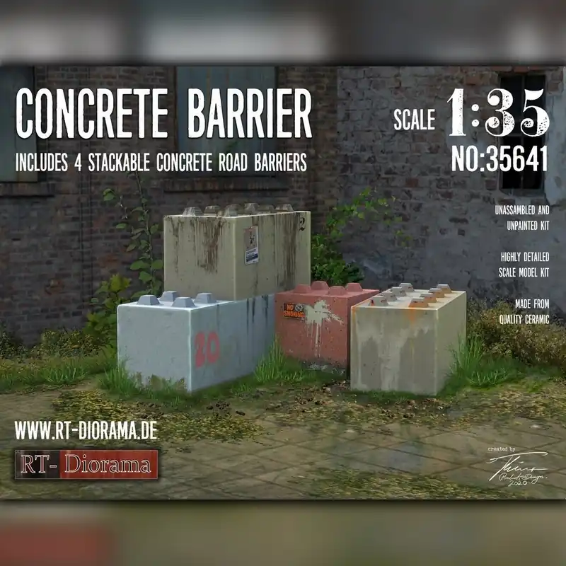 Bon Marché RT-Diorama 35641K Concrete Barrier - Ceramic Parts (Includes 4 Stackable Concrete Road Barriers)