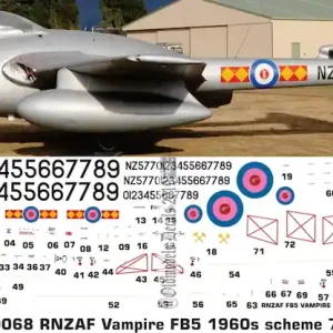 Nouvelle Collection Old models Decals 0068 de Havilland Vampire FB5 - Royal New Zealand Air Force 1960s Scheme