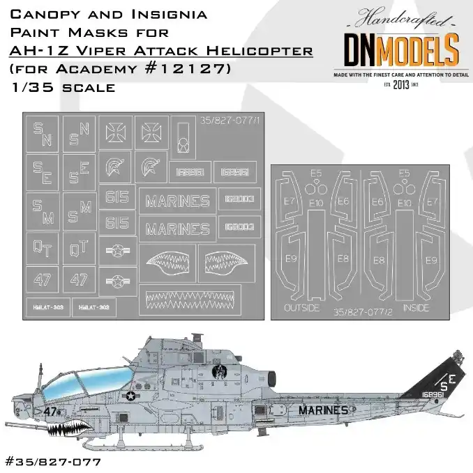DN Models 35-827-077 AH-1Z Viper Attack Helicopter Canopy And Insignia Paint Mask Set Promotion Saisonnière