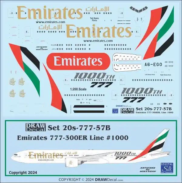 Prix Bas Draw Decal 20-777-57B Boeing 777-300ER - Emirates Line 1000 (A6-EGO)