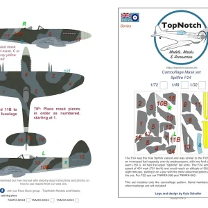 TopNotch 48-M064 Supermarine Spitfire Mk.24 - camouflage pattern paint masks (for Airfix, Eduard and Falcon kits) Offre Spéciale