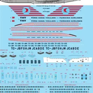 26 Decals STS44424 Boeing 727-2F2/Adv - THY Turkish Airlines (Screen Printed Decal / for CRM kits) Retour Gratuit