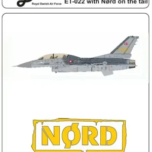Lima November Decals 48-D25 General Dynamics F-16 B with Nord (nerd) on tail in Royal Danish Air Force Service (RDAF) Commande En Gros