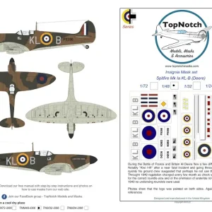 Jusqu'à Épuisement Des Stocks TopNotch 48-I066 Supermaine Spitfire Mk.IA - KL-B Al Deere- Insignia Mask Set