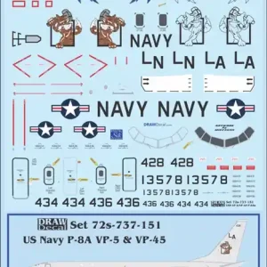 Expédié Aujourd'hui Draw Decal 72-737-151 Boeing P-8 A Poseidon - US Navy VP-5 and VP-45 Squadrons