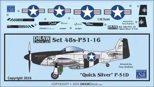 Draw Decal 48-P51-16 North American P-51 D - "Quick Silver" Gathering of Mustangs and Legends Commander Vite