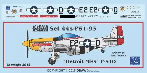 Draw Decal 44-P51-93 North American P-51 D - "Detroit Miss" Nouvelle Collection