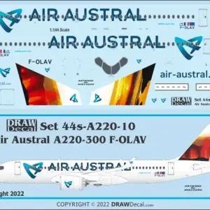 Draw Decal 44-A220-10 Airbus A220-300 - Air Austral (F-OLAV) Usine Directe
