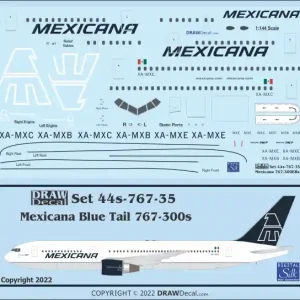 Commande En Gros Draw Decal 44-767-35 Boeing 767-300ER - Mexicana Blue Tail