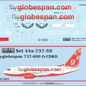 Draw Decal 44-737-59 Boeing 737-600 - flyglobespan.com (G-CDKD) Solde
