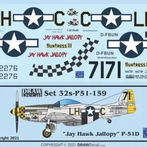 Acheter En Ligne Draw Decal 32-P51-159 North American P-51 D - "Jay Hawk Jallopy / Huntress III"