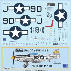 Haute Qualité Draw Decal 24-P51-115 North American P-51 D - "The Brat III"