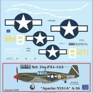 Draw Decal 24-P51-142 North American A-36 Apache - N251A Quantité Limitée