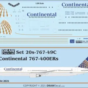Draw Decal 20-767-49C Boeing 767-400ER - Continental Authentique