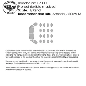 Thunderbird Models TBM020 Beechcraft 1900D - Painting Mask (designed to be used with A-Model kits) Commander Vite