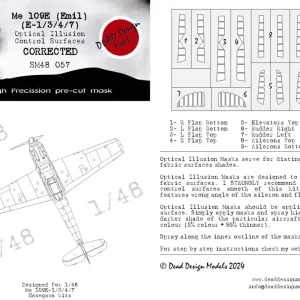 DEAD Design Models SM48057 Messerschmitt Me-109 E-1/3/4/7 - Control Surfaces Masks (for Hasegawa kits) Jusqu'à Épuisement Des Stocks