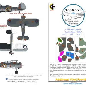 TopNotch 32-M178 Gloster Sea Gladiator Mk.I - Malta camouflage pattern paint masks (for ICM and Silver Wings kits) Paiement Sécurisé