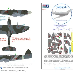 Soldes TopNotch 32-M058C Supermarine Spitfire Mk.24 - RAF camouflage pattern paint masks (for Matchbox and Revell kits)
