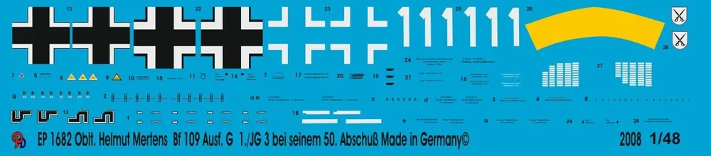 Peddinghaus-Decals 1682 Bf 109 G 1 Oblt. Helmut Mertens 1./Jg 3With 50. Kill Markings Affaire À Saisir