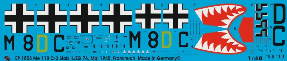 Marque Peddinghaus-Decals 1855 Me 110 C-3 Stab II./ZG 76 May 1940, France